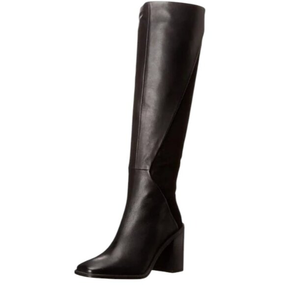 Franco Sarto Boot, L-Stevie Tall Black Leather / Suede Heeled Knee-High, 9.5 - Picture 1 of 14